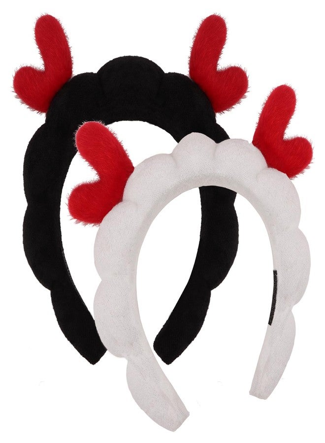 WHAVEL 2 Pack Deer Ears Spa Headband for Washing Face, Christmas Headband Get Ready Soft Terry Cloth Headbands Puffy Hair Band for Face Washing, Skincare, Makeup - Image 1